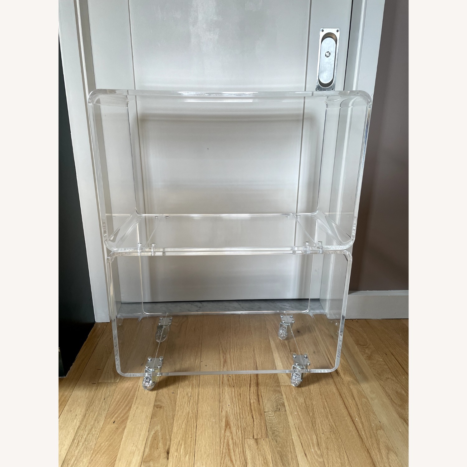 CB2 Peekaboo Acrylic Rolling Two Shelf Cart - image-3