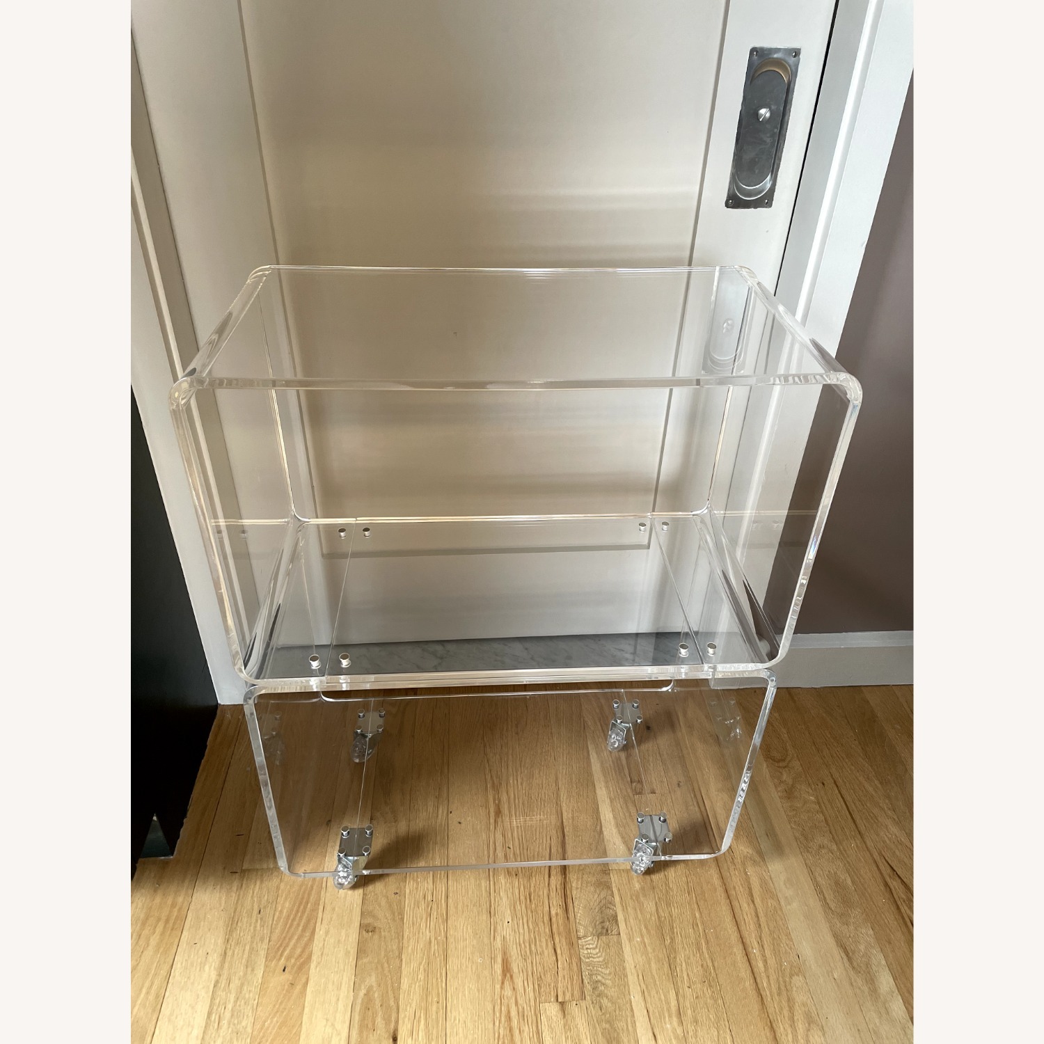 CB2 Peekaboo Acrylic Rolling Two Shelf Cart - image-2