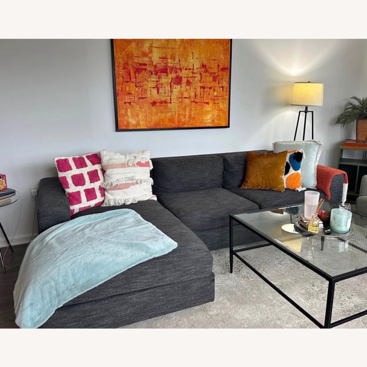 West Elm Urban Dark Gray Linen 2 Piece Sectional - image-1