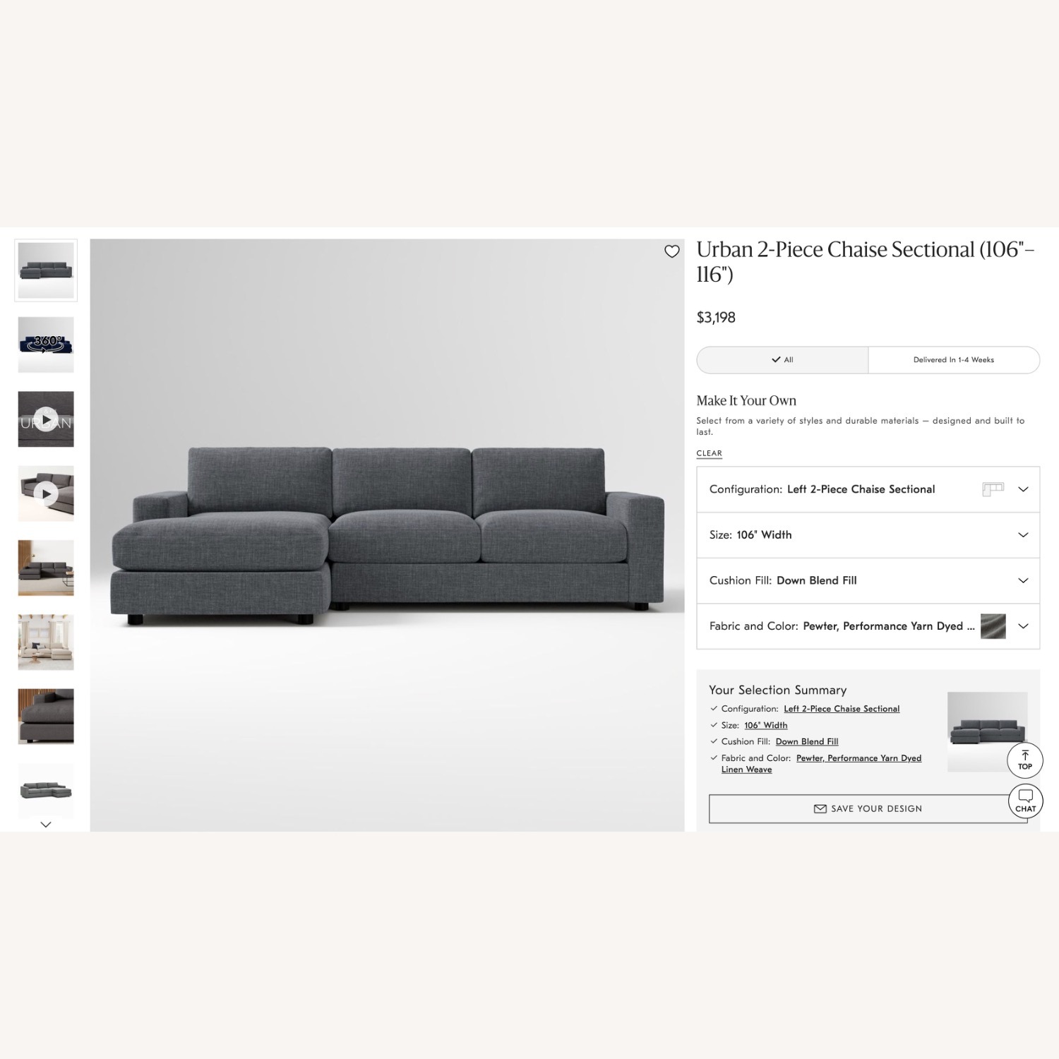 West Elm Urban Dark Gray Linen 2 Piece Sectional - image-2