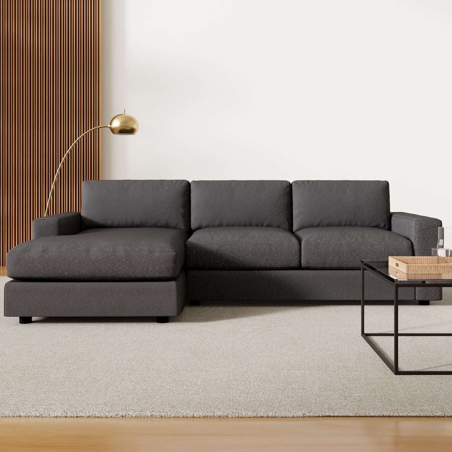 West Elm Urban Dark Gray Linen 2 Piece Sectional - image-7