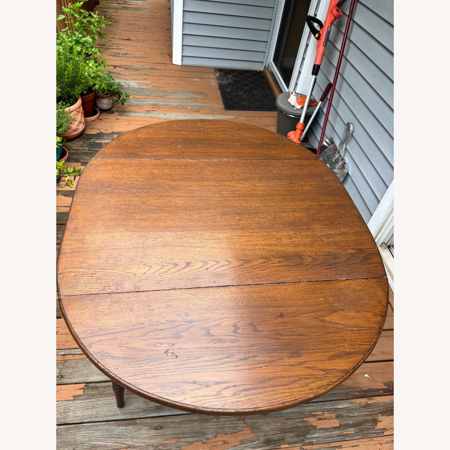 Oak Oval Dining Table w Folding Side Leaves - image-3