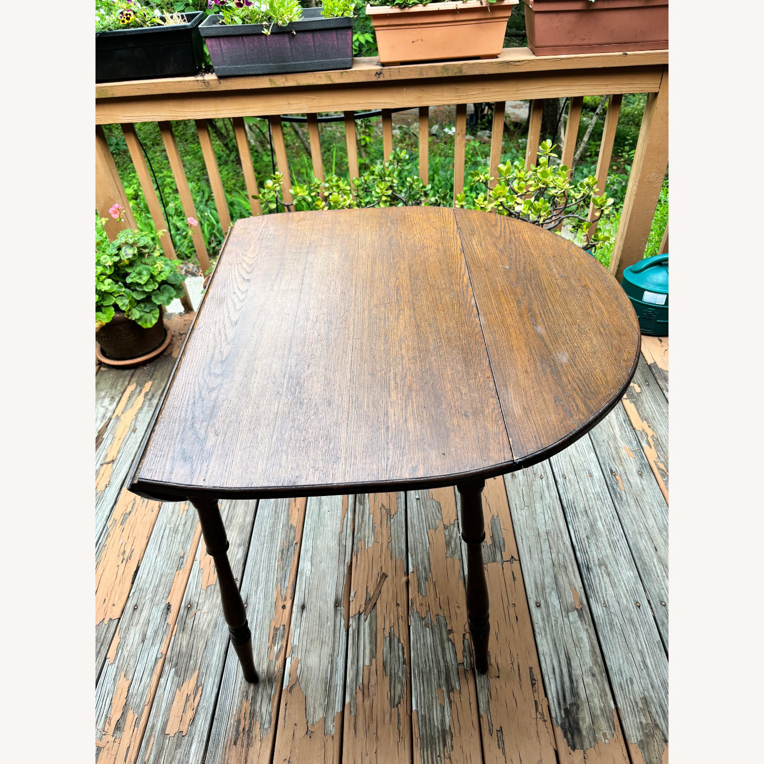 Oak Oval Dining Table w Folding Side Leaves - image-9