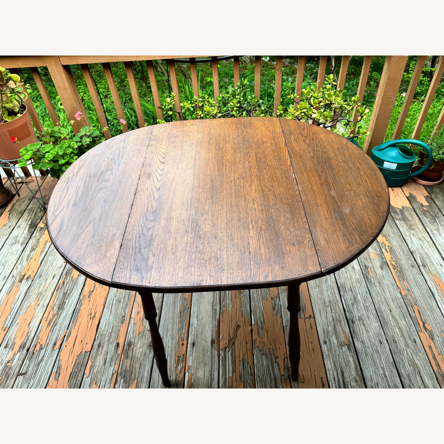Oak Oval Dining Table w Folding Side Leaves - image-4