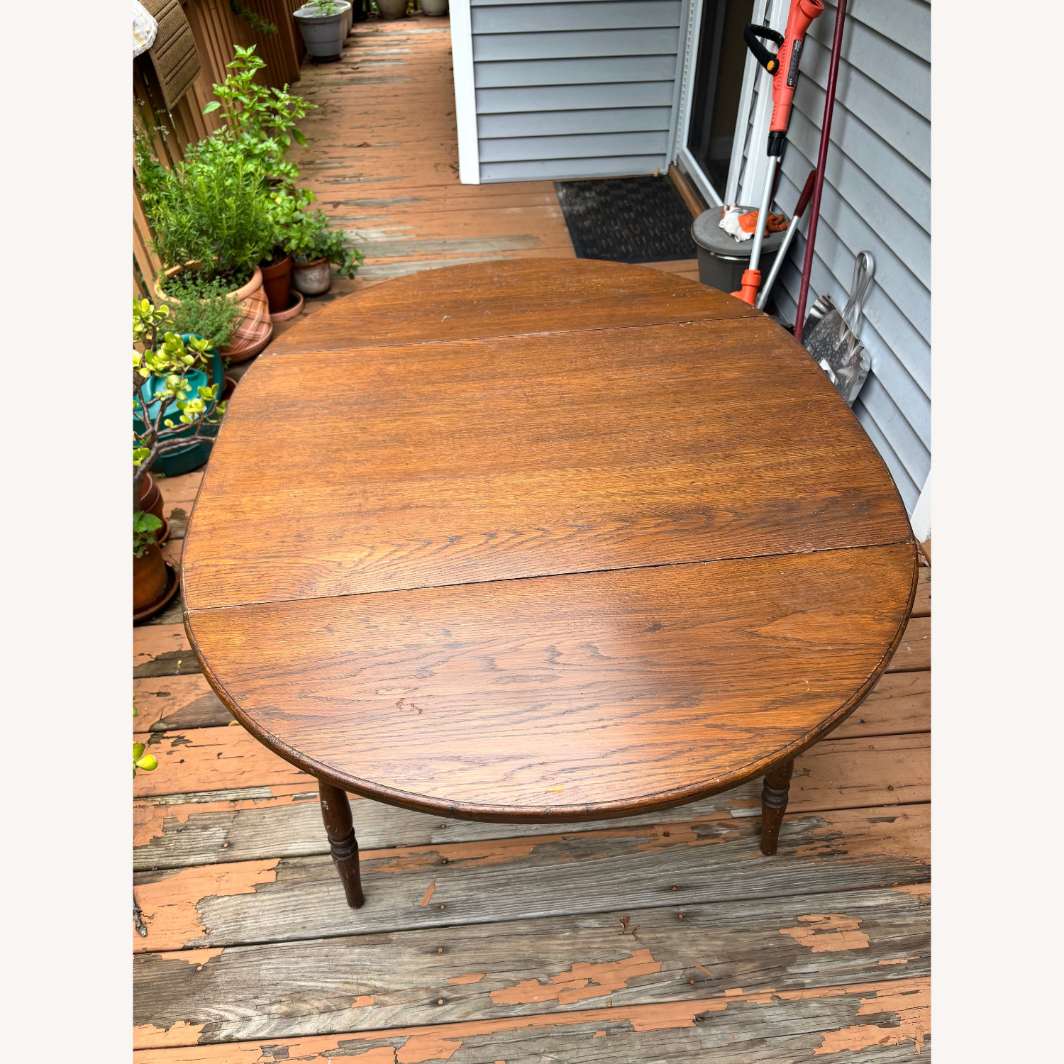 Oak Oval Dining Table w Folding Side Leaves - image-2