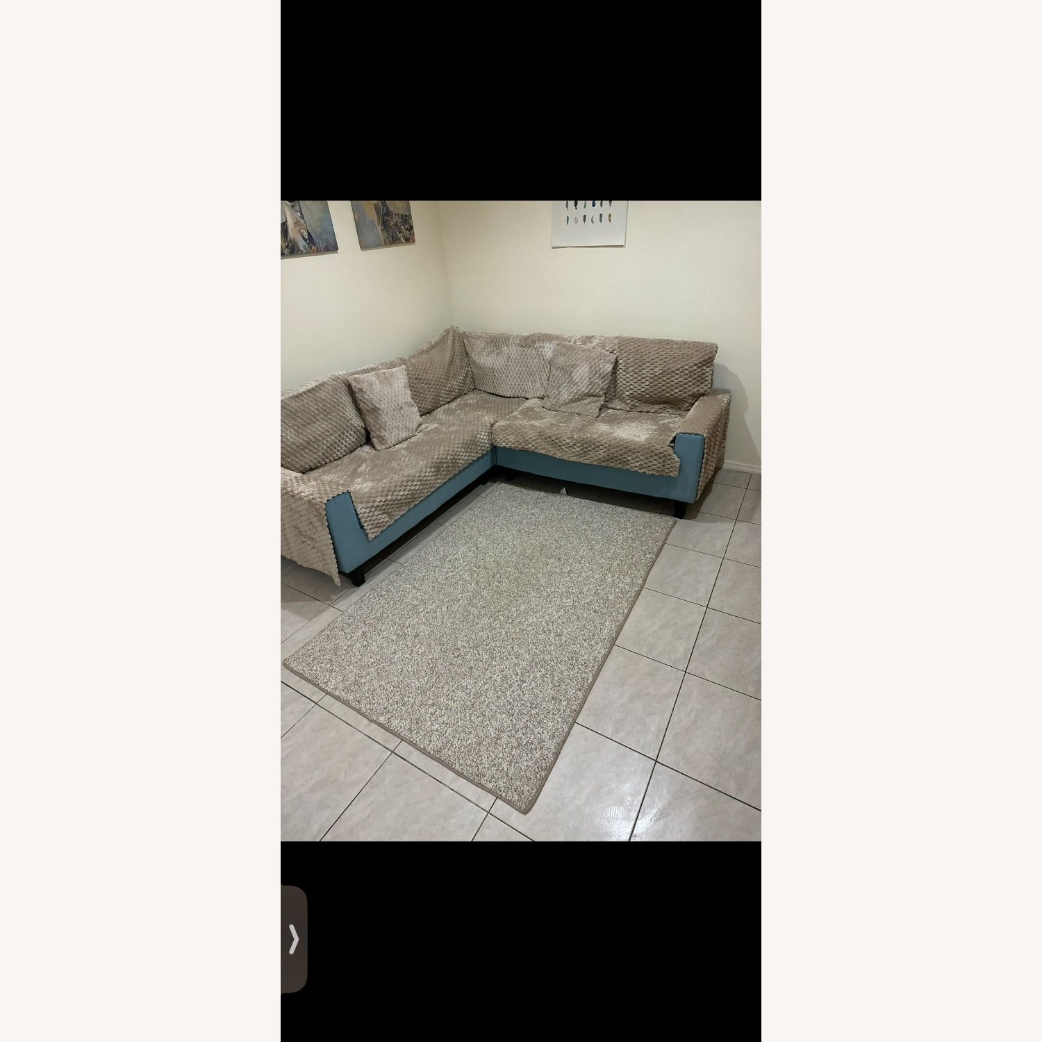 Light Blue L Shape Sofa With Ottoman  - image-3