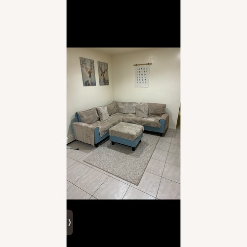 Used Light Blue L Shape Sofa With Ottoman  for sale on AptDeco