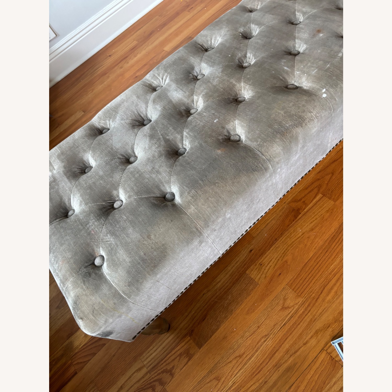 Restoration Hardware Gray/Taupe Velvet Ottoman - image-10