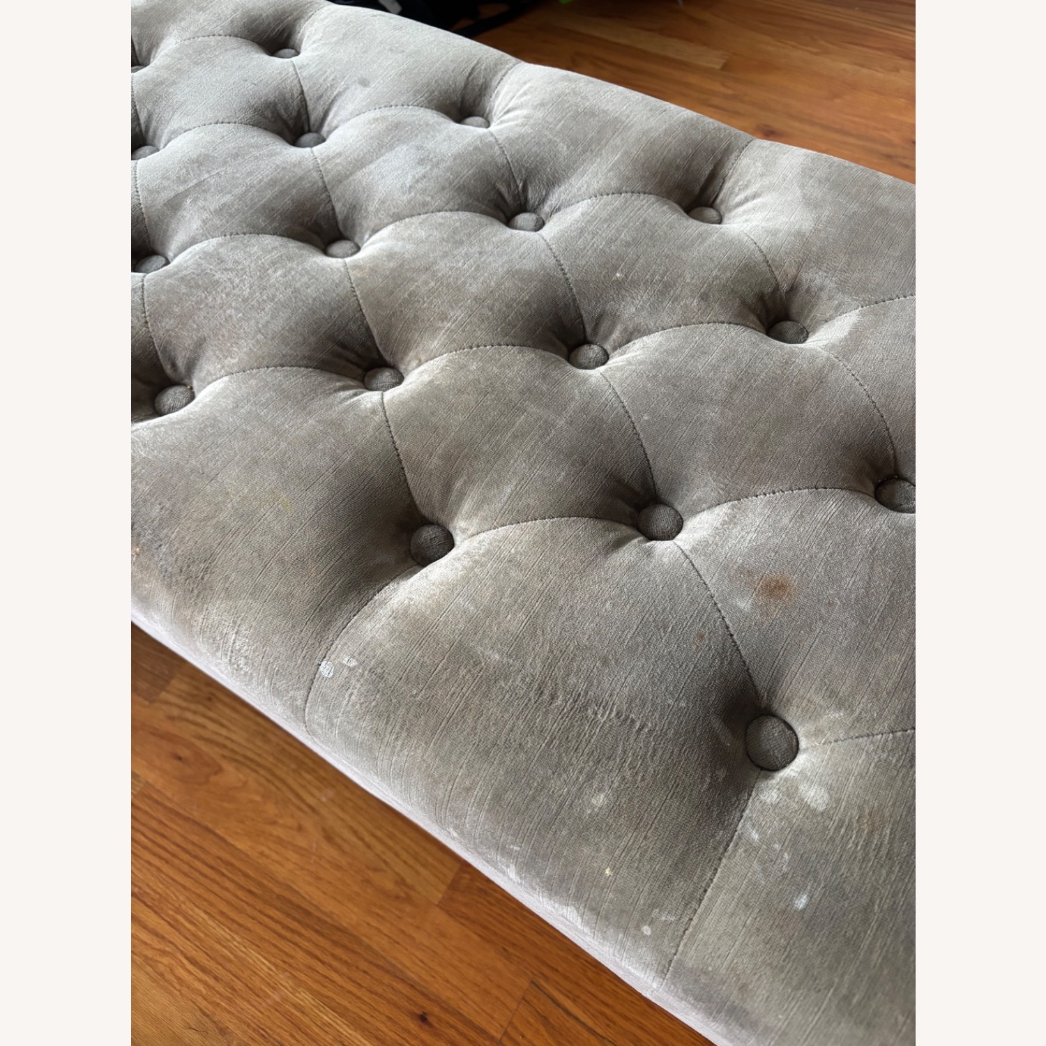 Restoration Hardware Gray/Taupe Velvet Ottoman - image-9