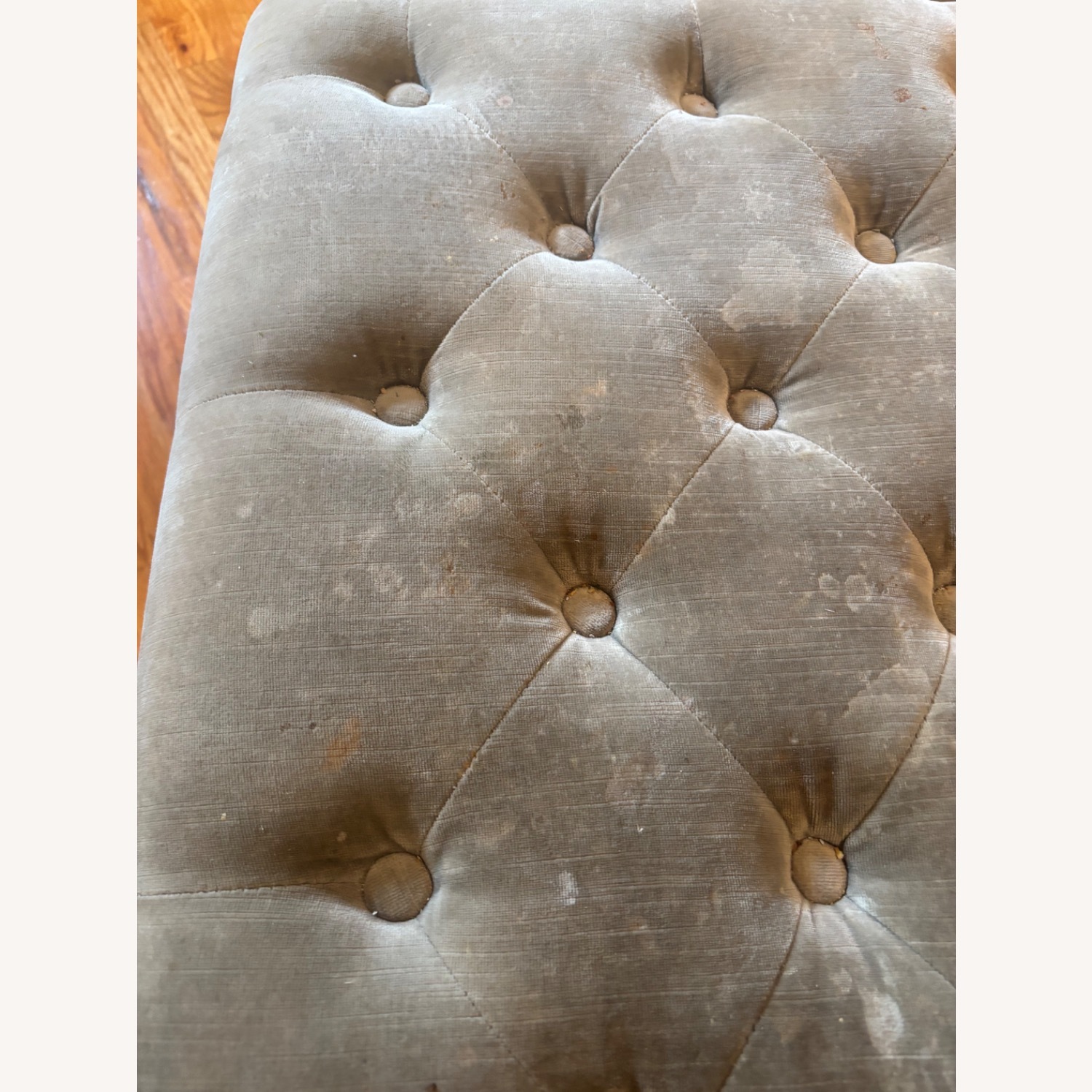 Restoration Hardware Gray/Taupe Velvet Ottoman - image-2