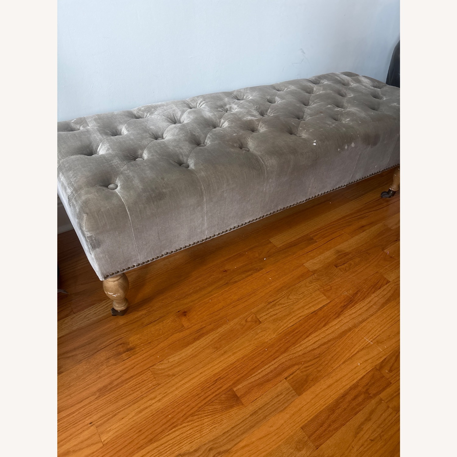 Restoration Hardware Gray/Taupe Velvet Ottoman - image-14