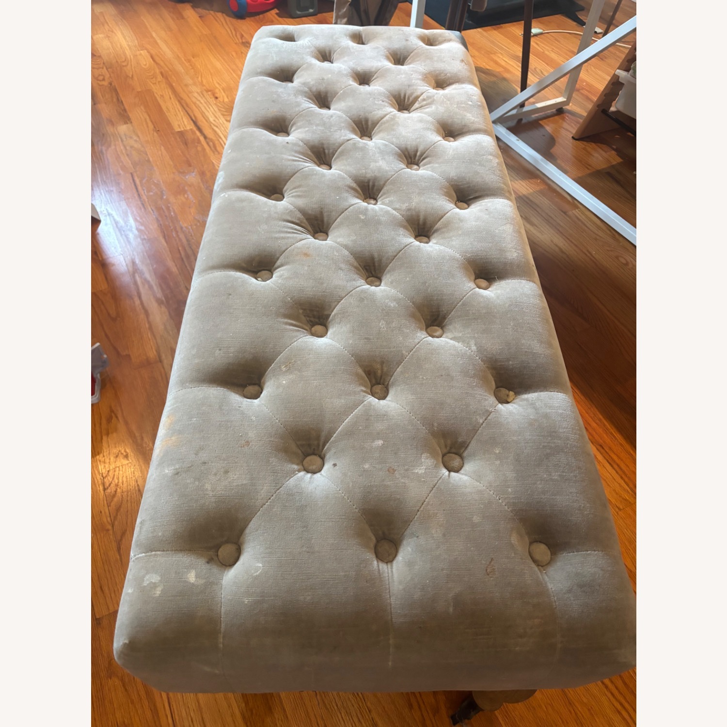 Restoration Hardware Gray/Taupe Velvet Ottoman - image-10