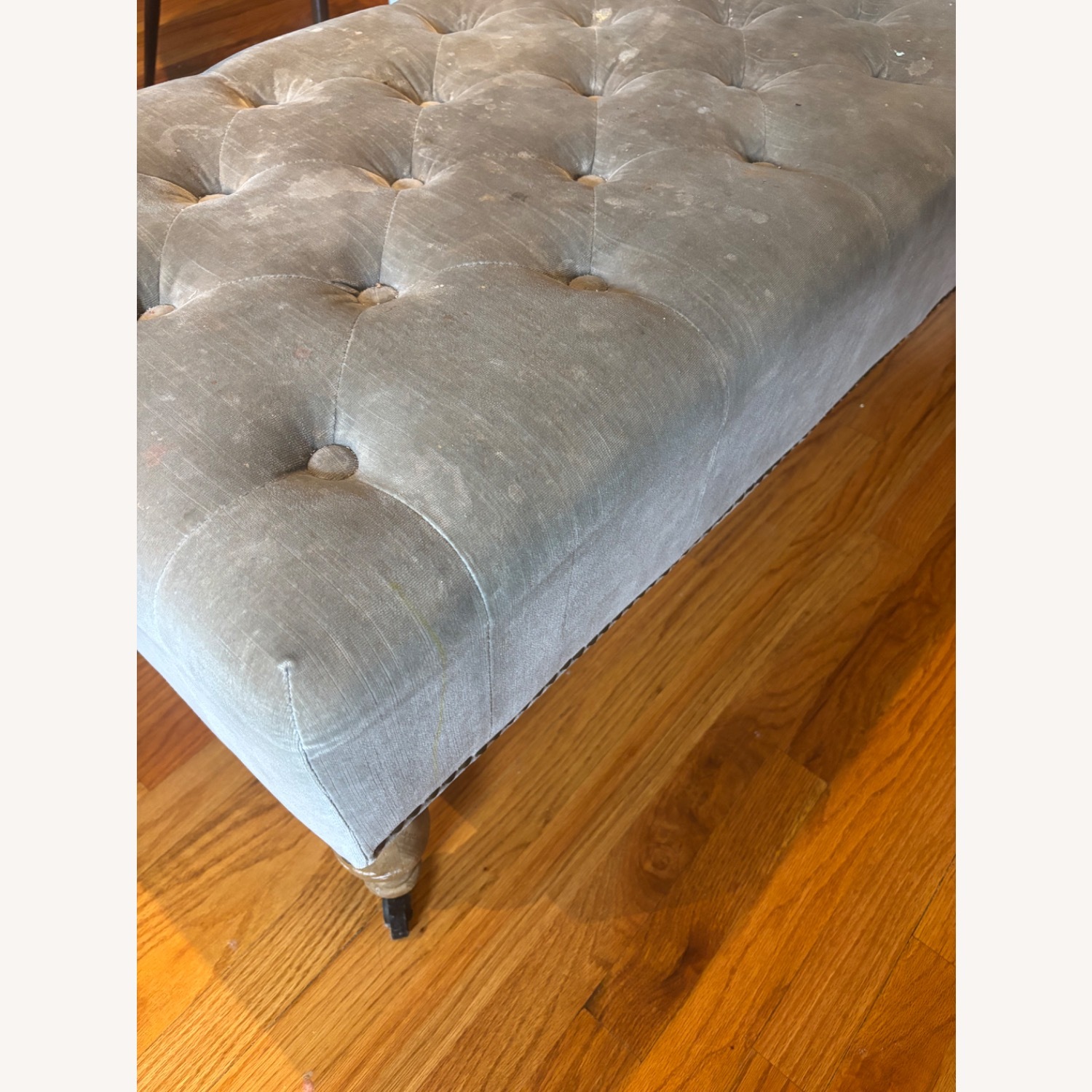 Restoration Hardware Gray/Taupe Velvet Ottoman - image-9