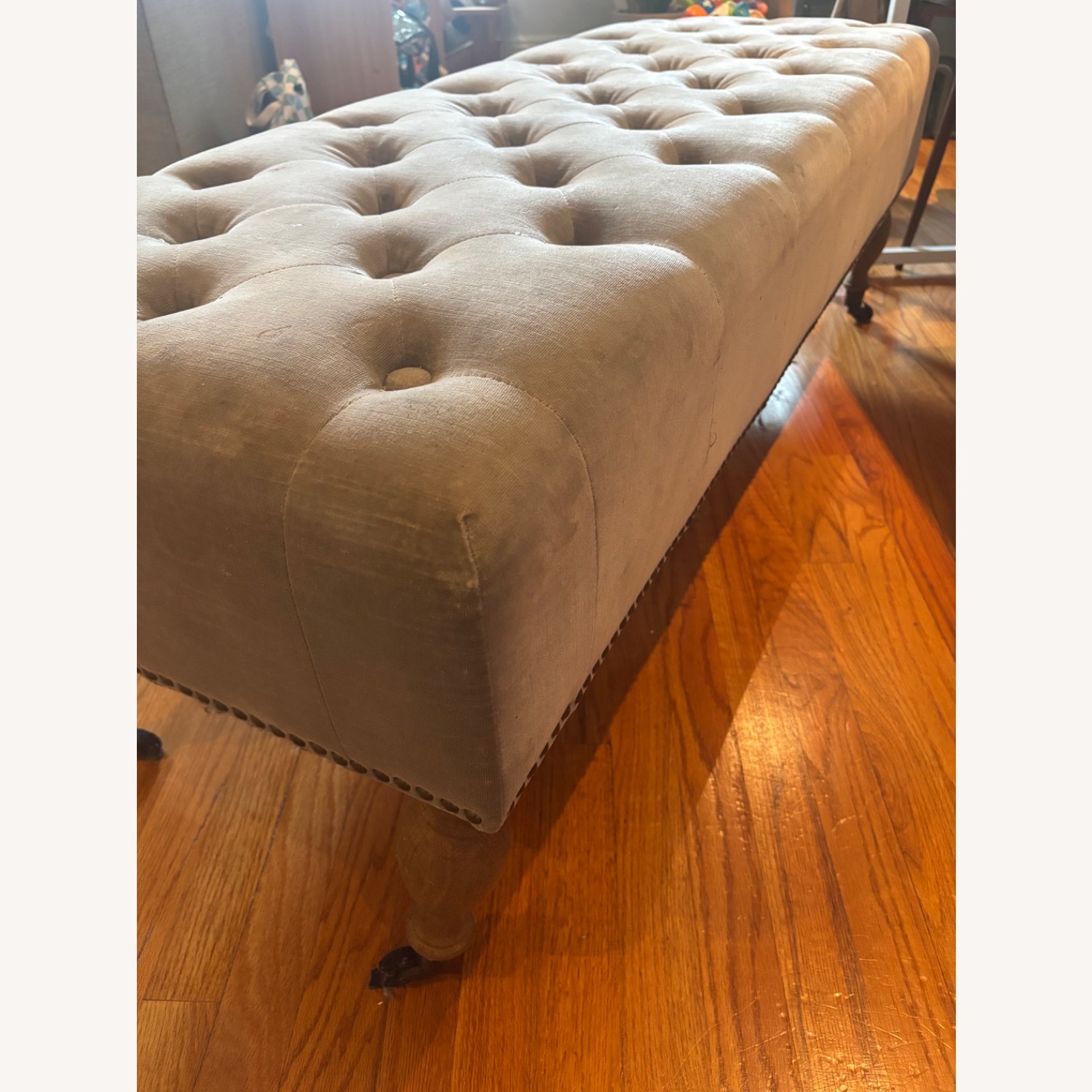 Restoration Hardware Gray/Taupe Velvet Ottoman - image-3