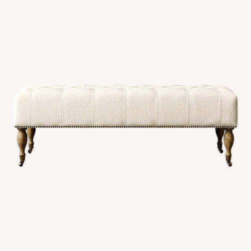 Used Restoration Hardware Gray/Taupe Velvet Ottoman for sale on AptDeco
