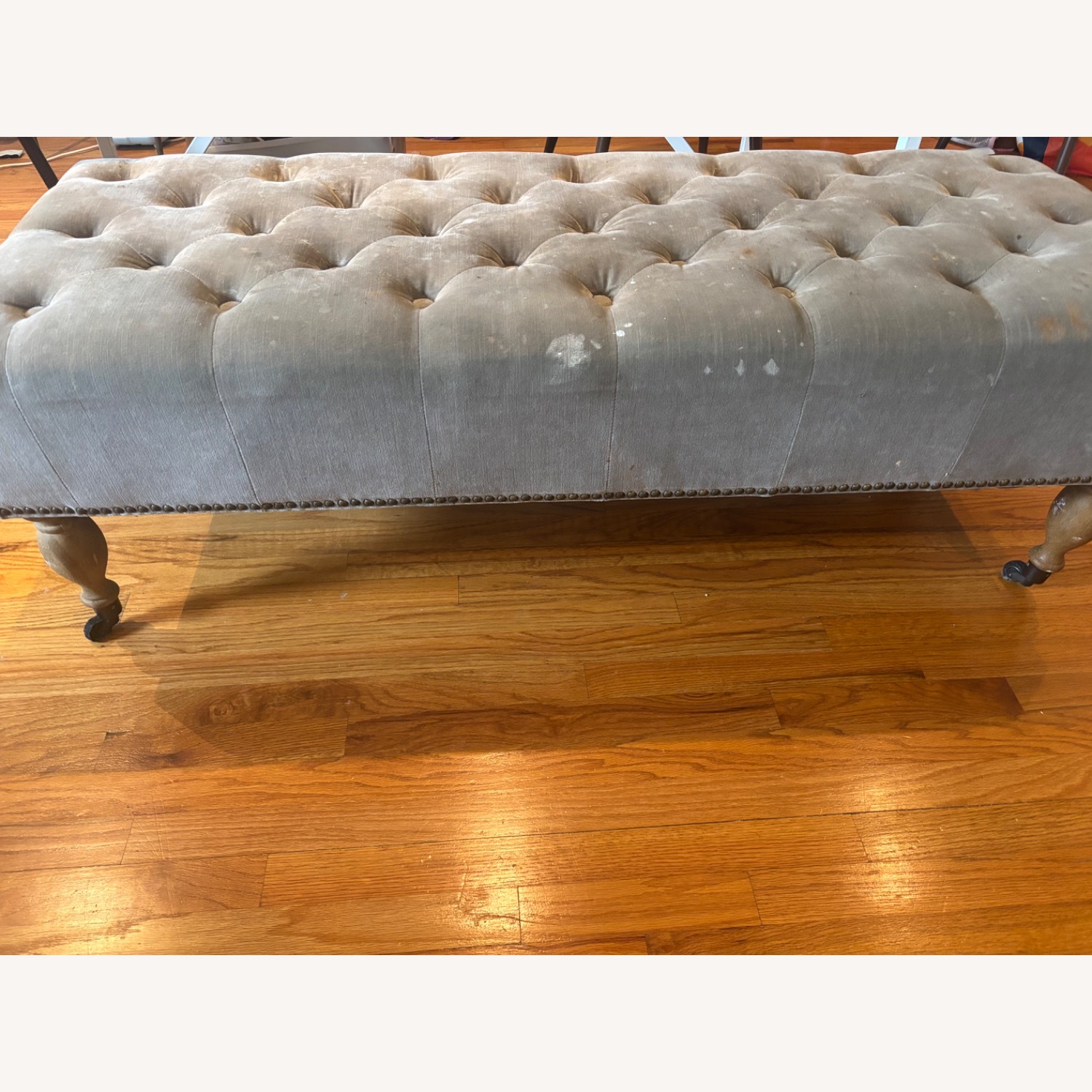 Restoration Hardware Gray/Taupe Velvet Ottoman - image-5
