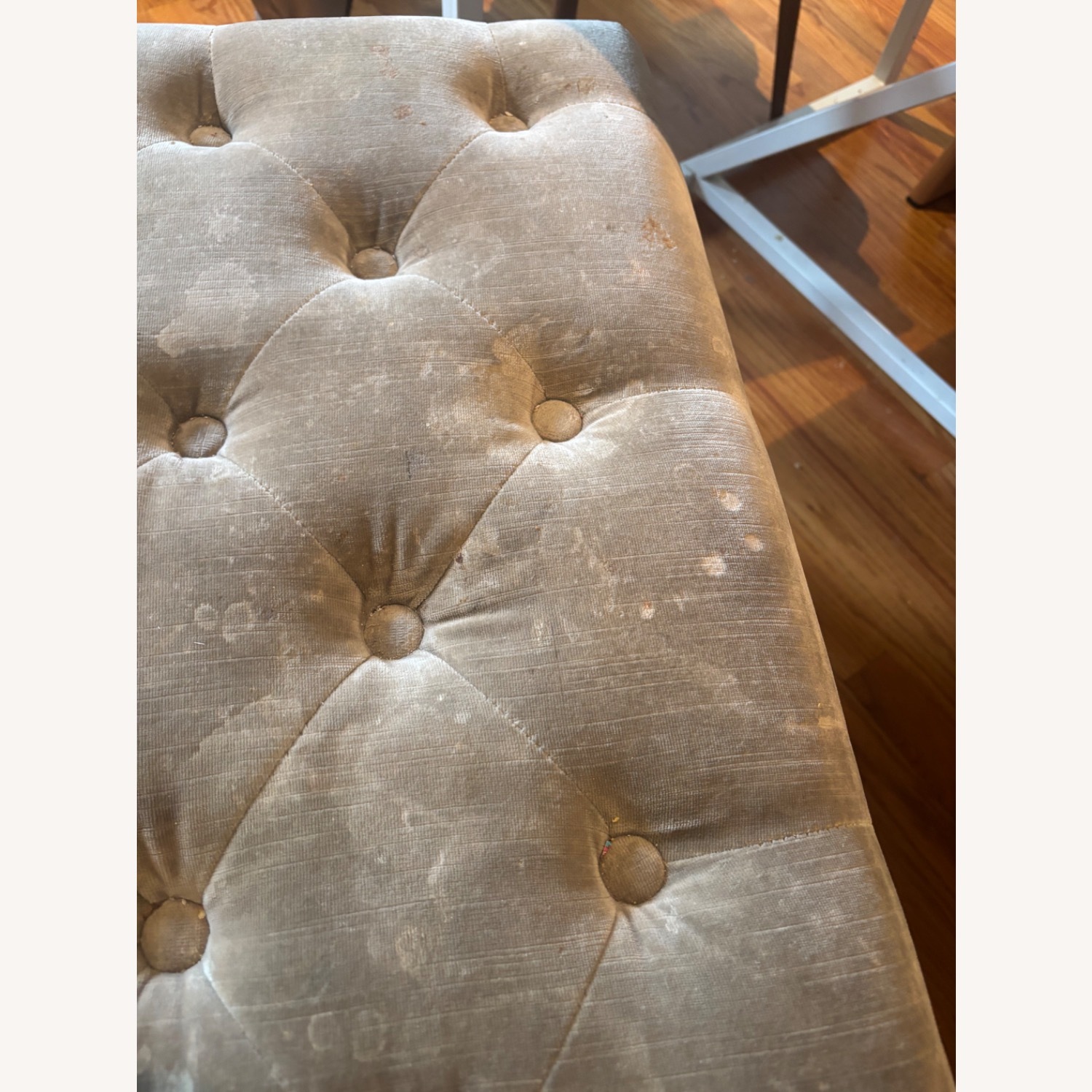 Restoration Hardware Gray/Taupe Velvet Ottoman - image-4