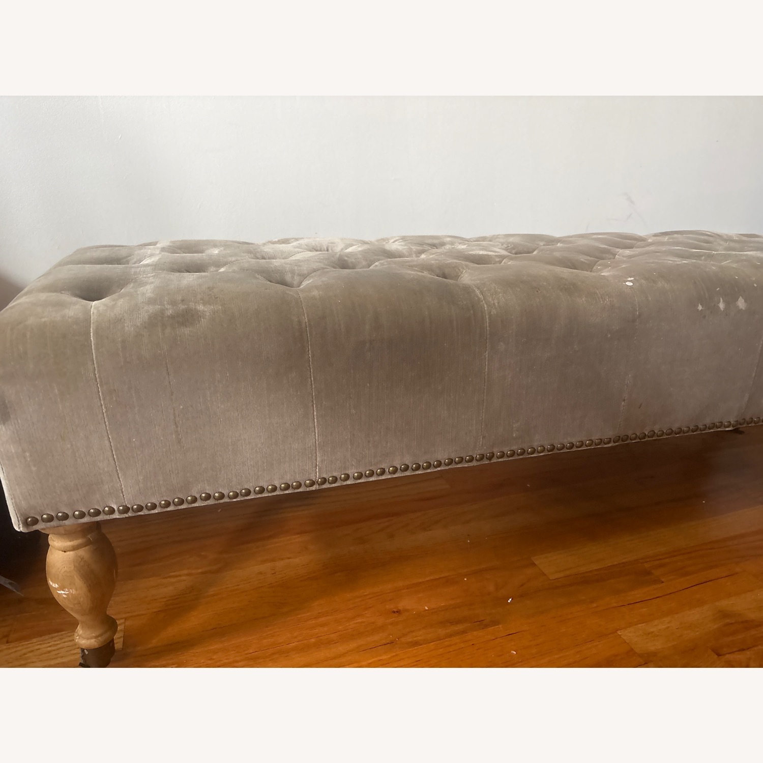 Restoration Hardware Gray/Taupe Velvet Ottoman - image-13