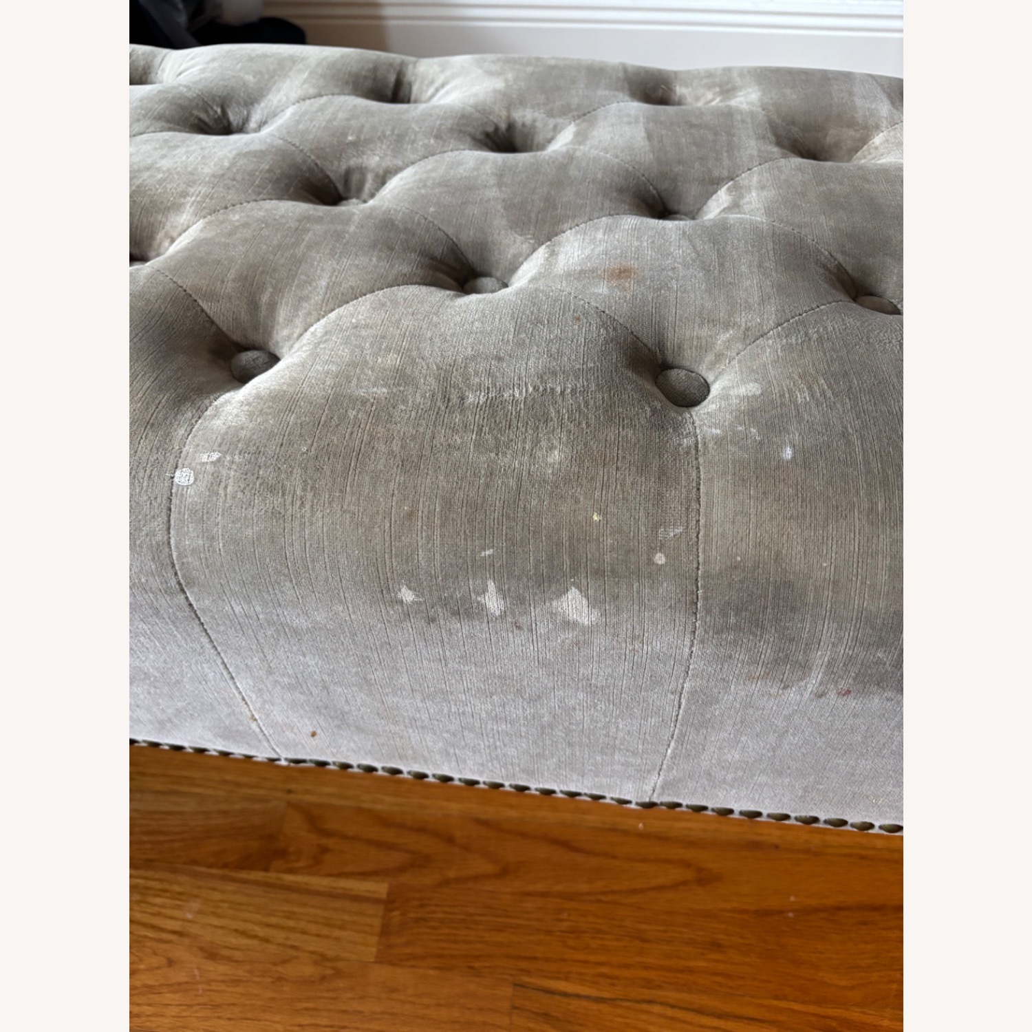 Restoration Hardware Gray/Taupe Velvet Ottoman - image-8