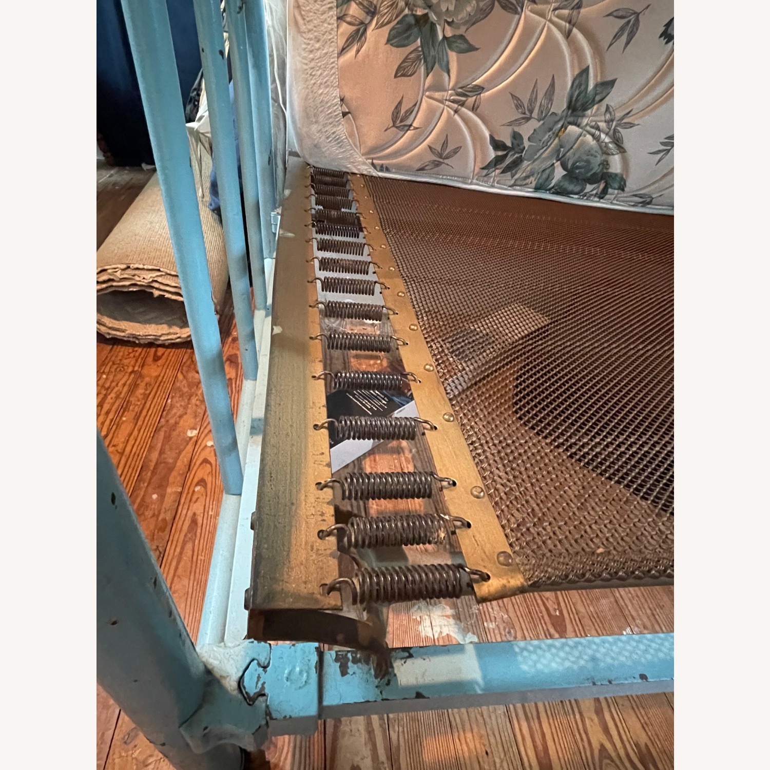 Vintage Unknown Painted Blue Iron Twin Bed - image-3