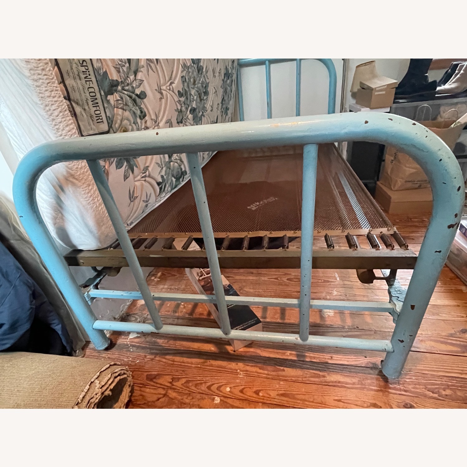 Vintage Unknown Painted Blue Iron Twin Bed - image-2