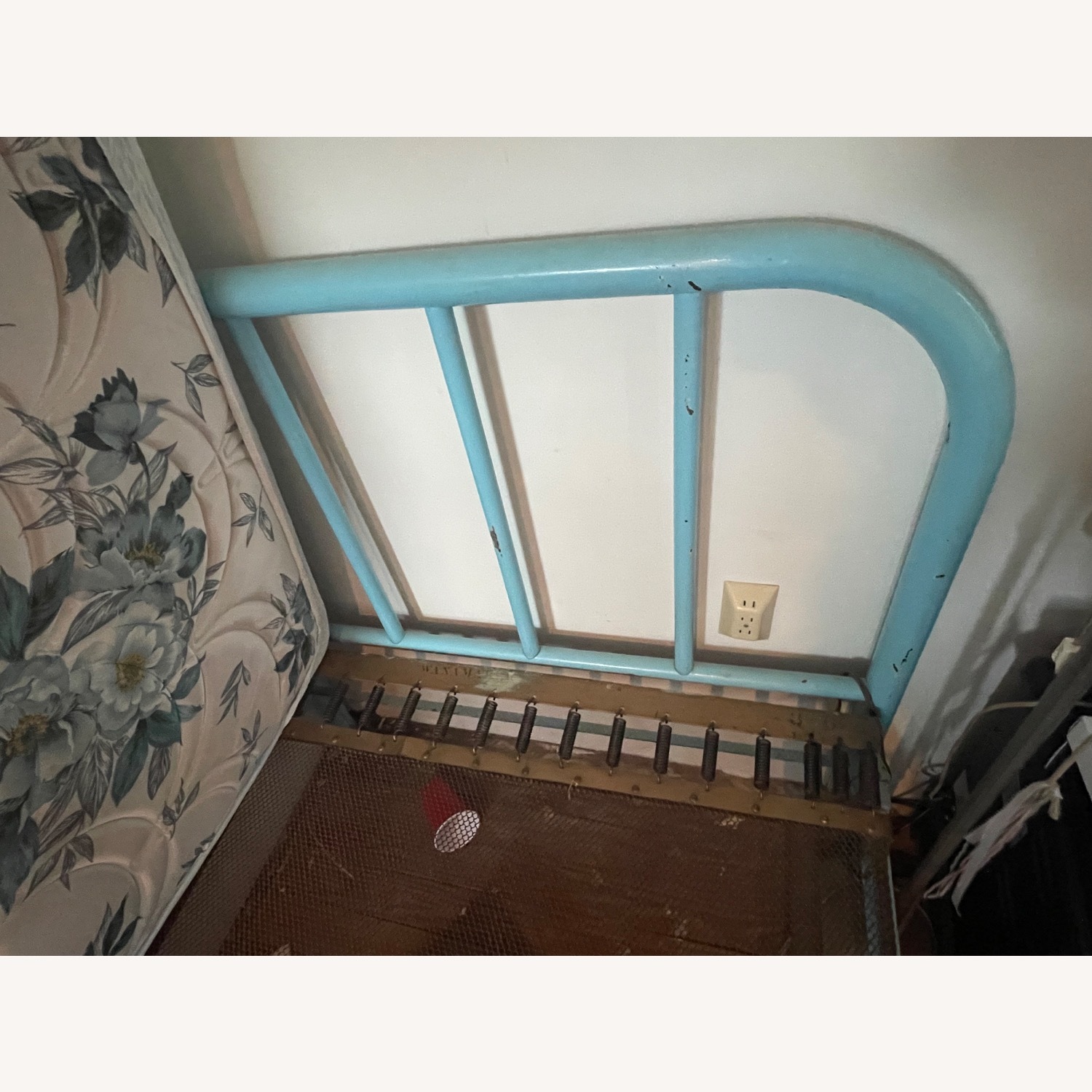 Vintage Unknown Painted Blue Iron Twin Bed - image-5