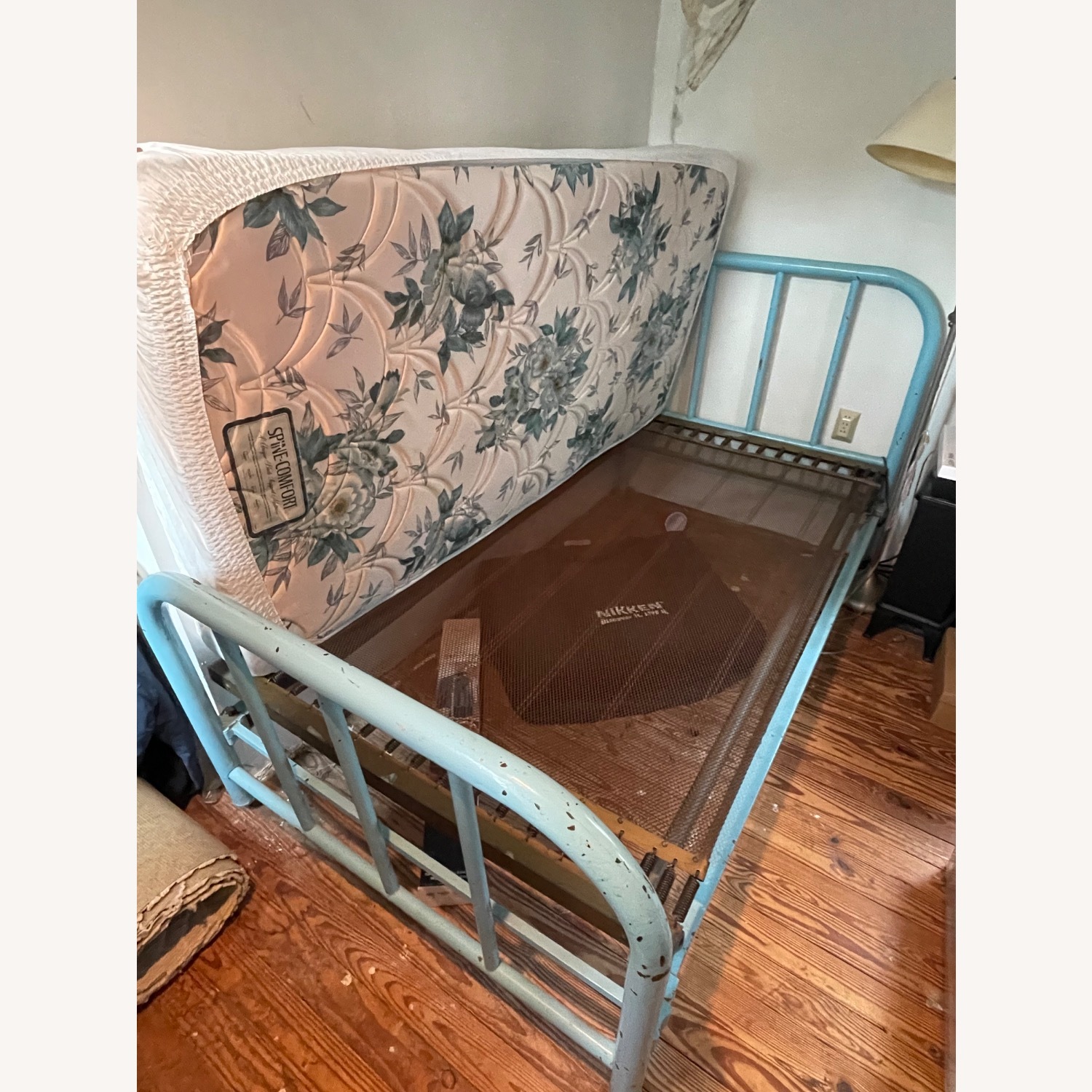 Vintage Unknown Painted Blue Iron Twin Bed - image-1