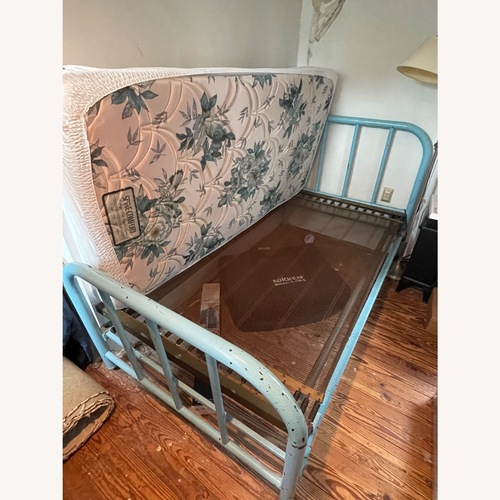 Used Vintage Unknown Painted Blue Iron Twin Bed for sale on AptDeco