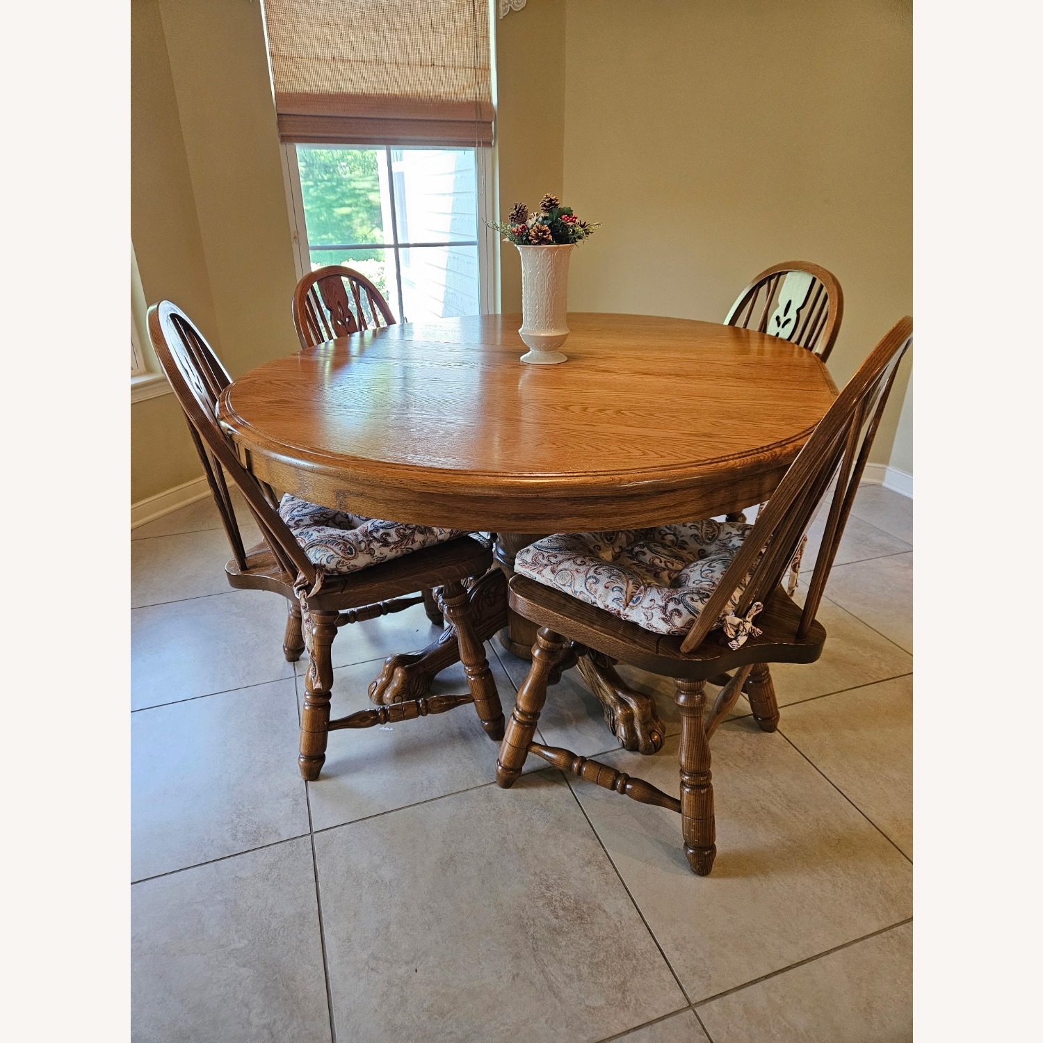 Natural Wood Dining Table with 4 Chairs and Leaf - image-1