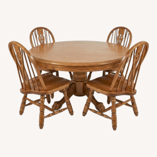 Used Natural Wood Dining Table with 4 Chairs and Leaf for sale on AptDeco
