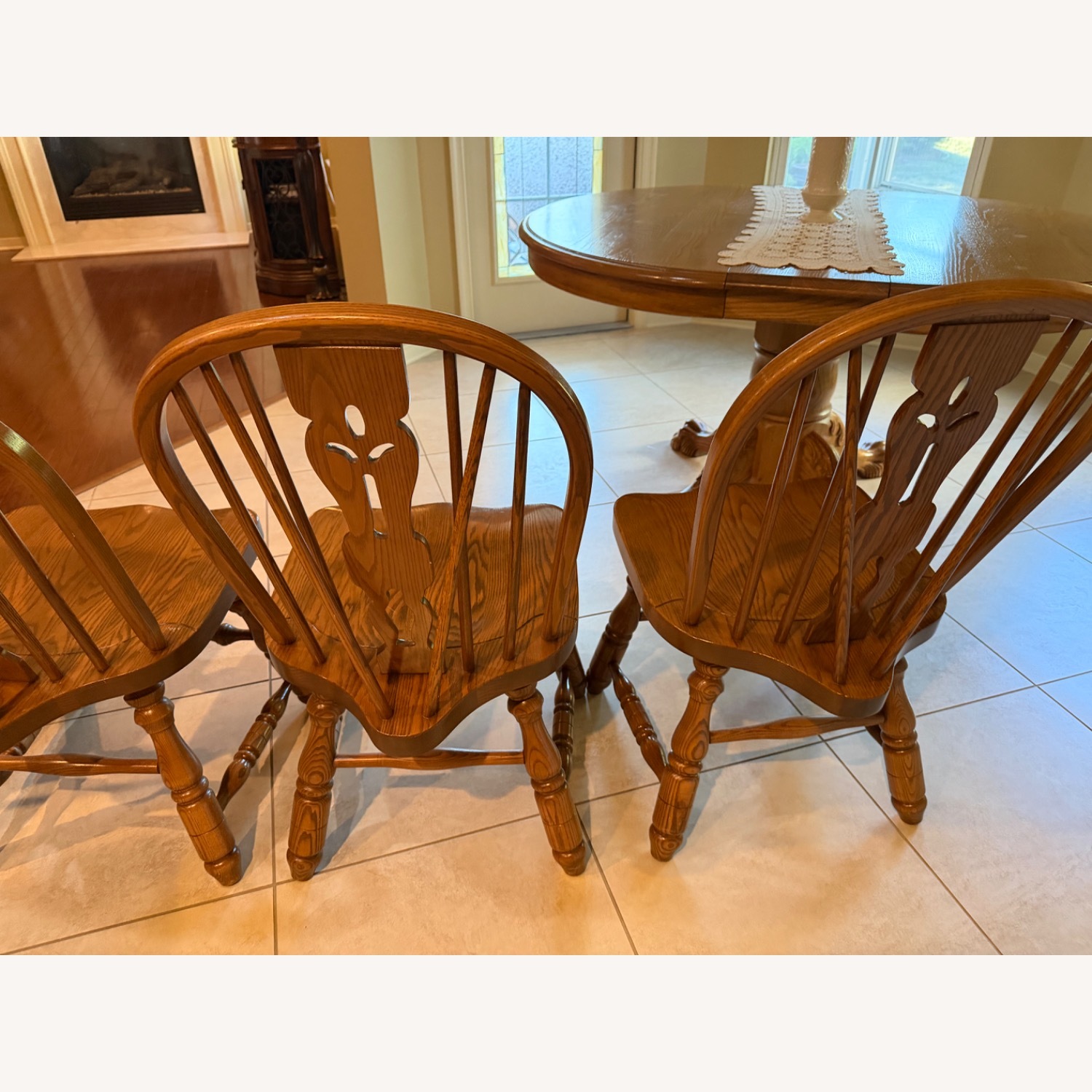 Natural Wood Dining Table with 4 Chairs and Leaf - image-5