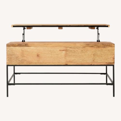 Used West Elm Industrial Solid Wood Storage Pop-Up Coffee Table  for sale on AptDeco