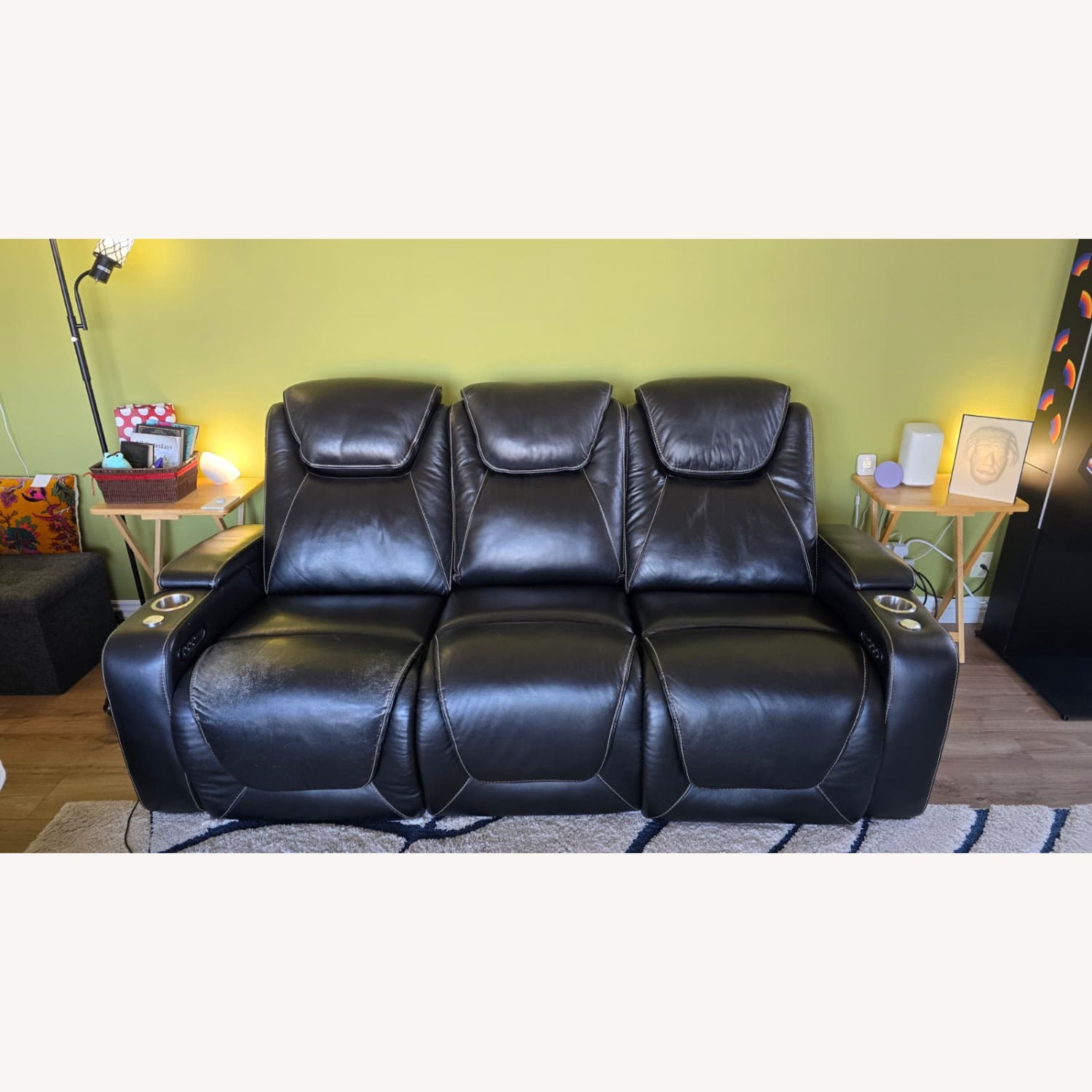 SeatCraft Black Leather 3+ Seater Sofa - image-3
