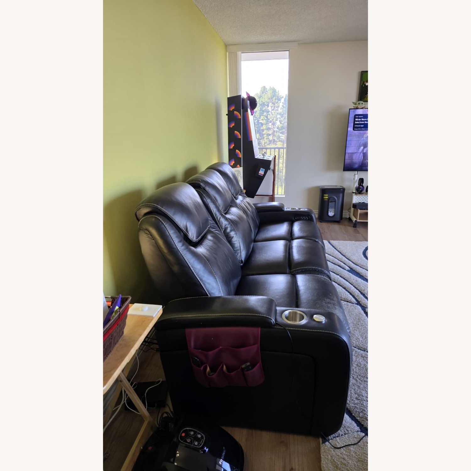 SeatCraft Black Leather 3+ Seater Sofa - image-5
