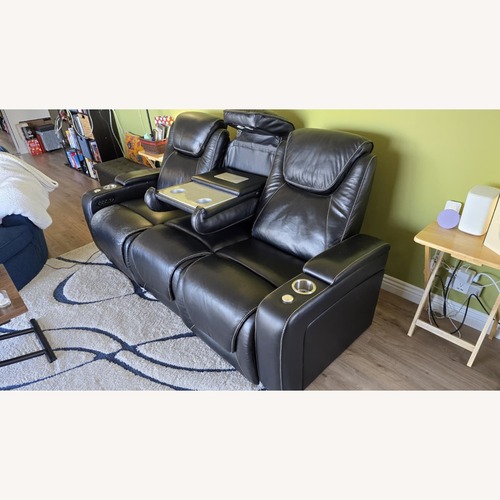 Used SeatCraft Black Leather 3+ Seater Sofa for sale on AptDeco