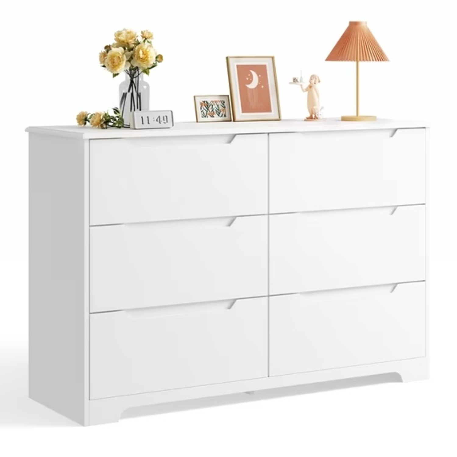 Asofer 6 Drawer Double White Dresser with Cutout Handle - image-4