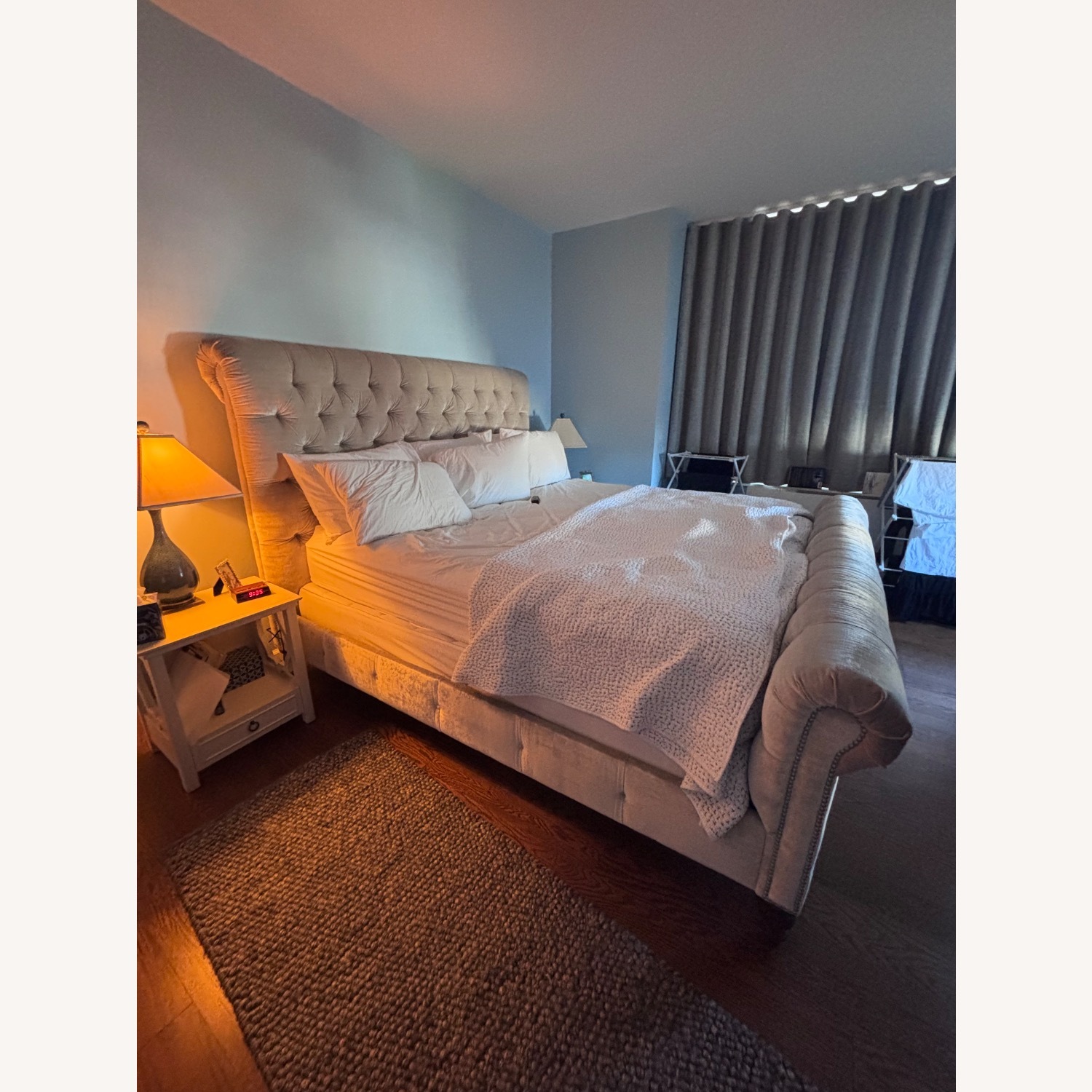 Light Gray Velvet California King Bed - image-2