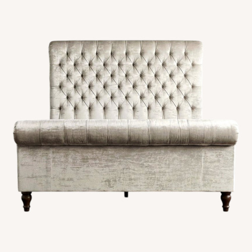 Used Light Gray Velvet California King Bed for sale on AptDeco