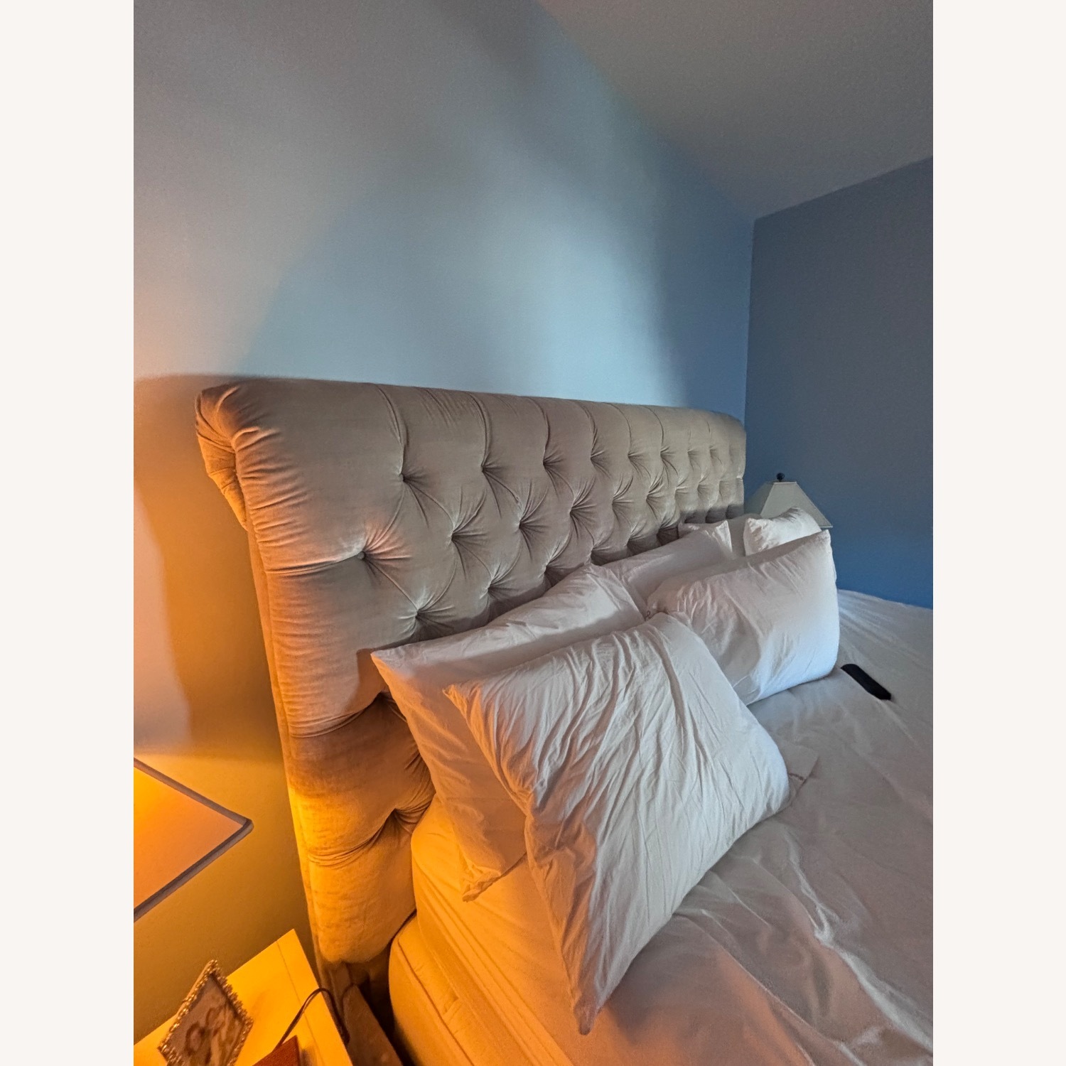 Light Gray Velvet California King Bed - image-3