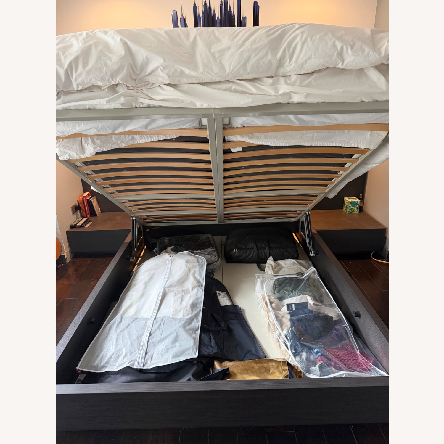 Lazzoni Double Storage Dark Brown Wood Queen Bed - image-4