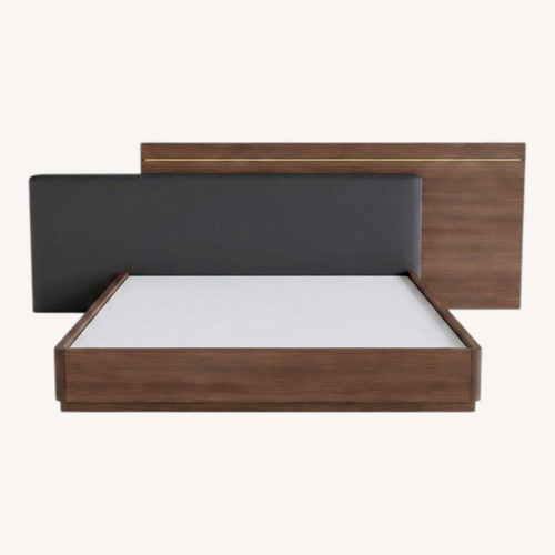 Used Lazzoni Double Storage Dark Brown Wood Queen Bed for sale on AptDeco