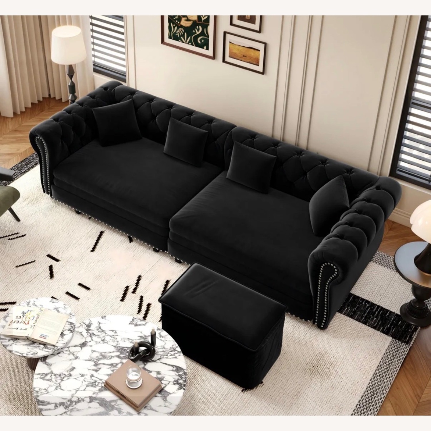 House of Hampton Black Velvet Couch - image-1