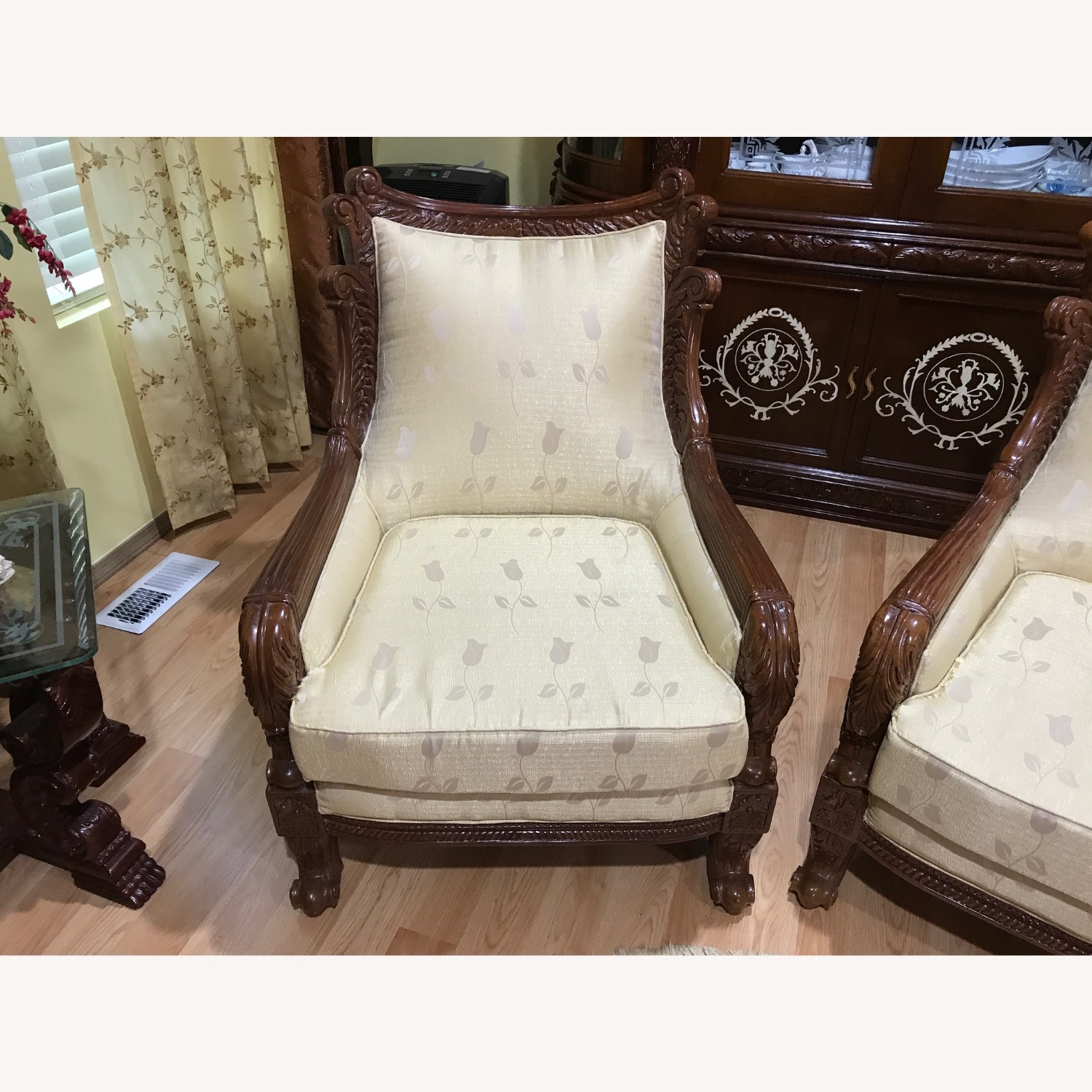 Vintage/Antique Yellow Fabric Armchair - image-2
