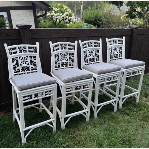 Used Bamboo Rattan Indochine Bohemian Costal Bar Stools for sale on AptDeco