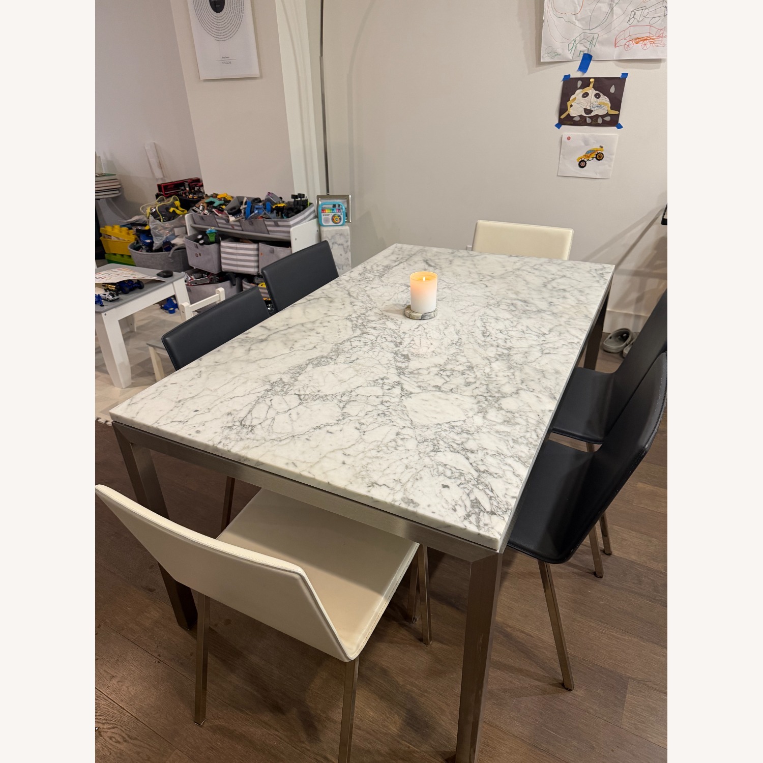 Crate & Barrel Light Gray Dining Table - image-1