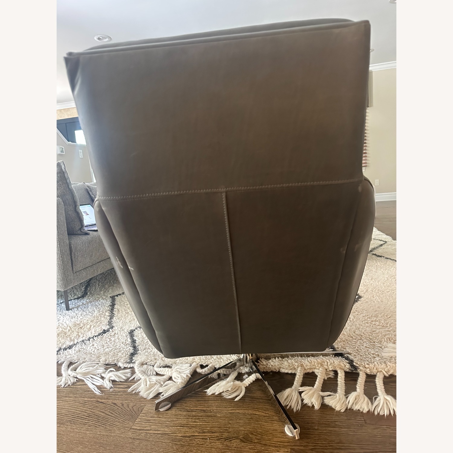 West Elm Austin Dark Gray Leather Armchair - image-4
