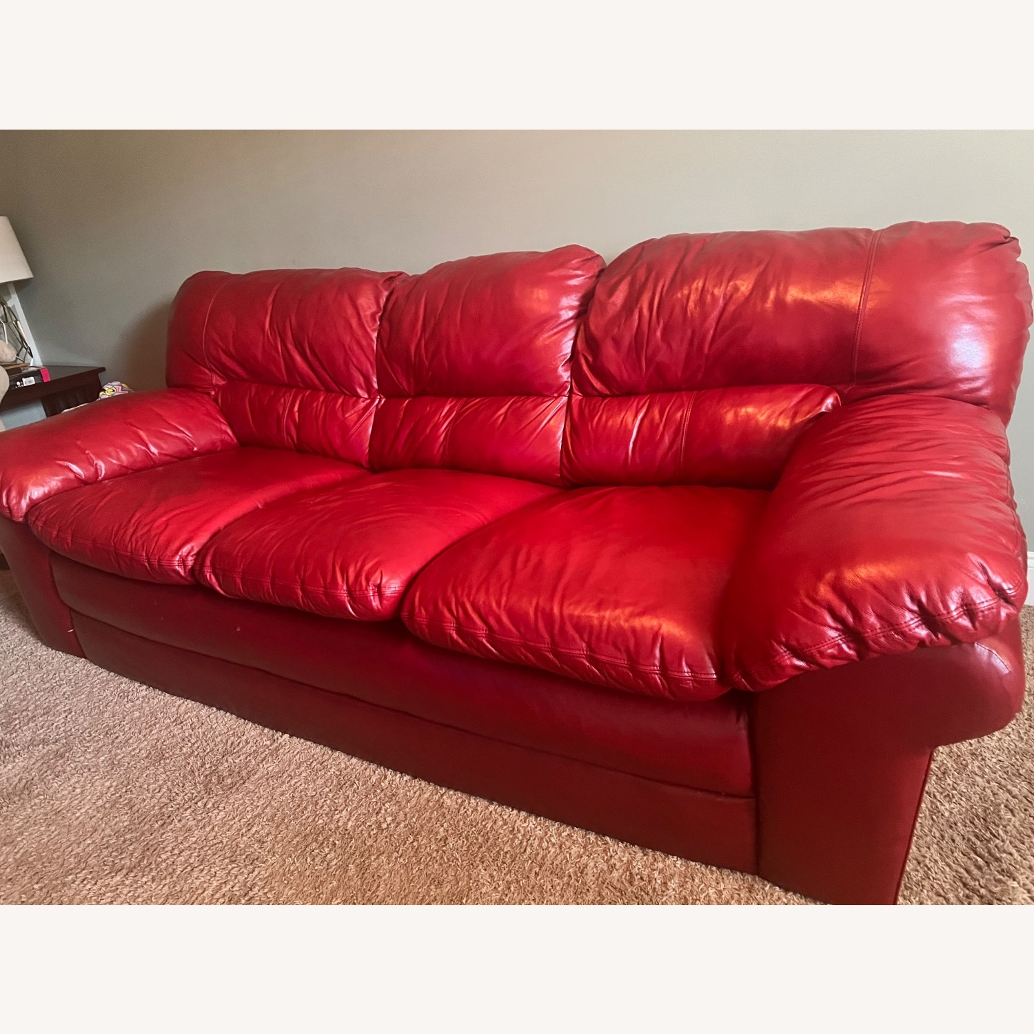 Red Faux Leather 3+ Seater Sofa - image-2