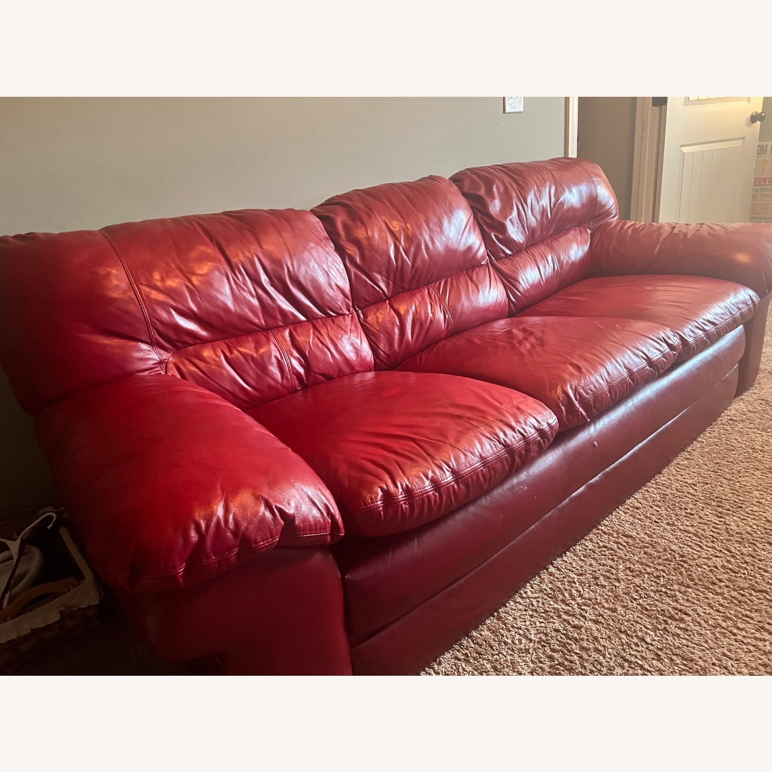 Red Faux Leather 3+ Seater Sofa - image-3