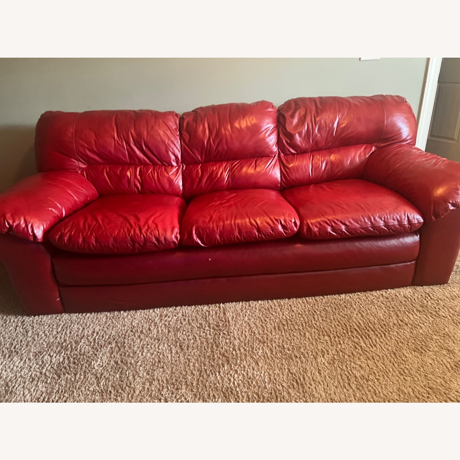 Red Faux Leather 3+ Seater Sofa - image-1