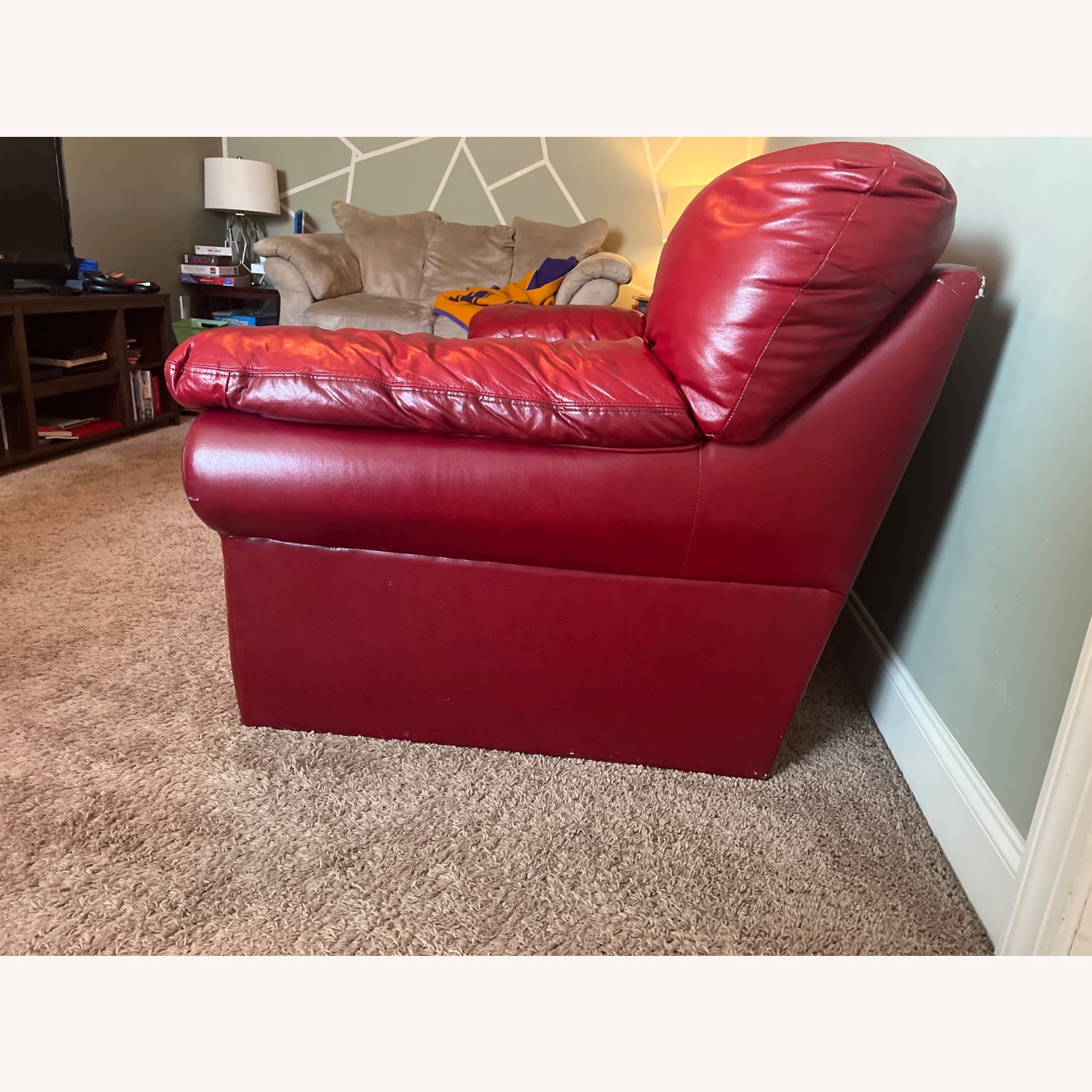 Red Faux Leather 3+ Seater Sofa - image-6